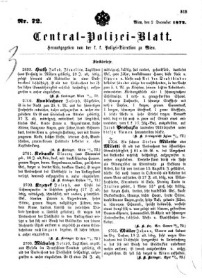 Zentralpolizeiblatt Montag 2. Dezember 1872