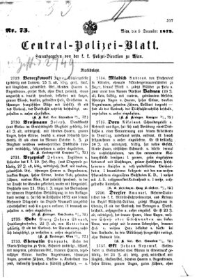 Zentralpolizeiblatt Donnerstag 5. Dezember 1872