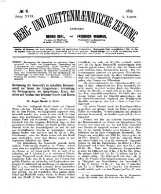 Berg- und hüttenmännische Zeitung Freitag 2. August 1872