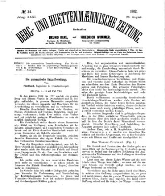 Berg- und hüttenmännische Zeitung Freitag 23. August 1872