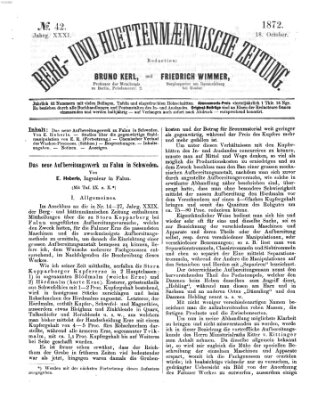 Berg- und hüttenmännische Zeitung Freitag 18. Oktober 1872