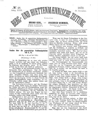 Berg- und hüttenmännische Zeitung Freitag 29. November 1872