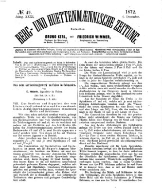 Berg- und hüttenmännische Zeitung Freitag 6. Dezember 1872