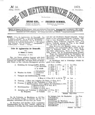 Berg- und hüttenmännische Zeitung Freitag 13. Dezember 1872