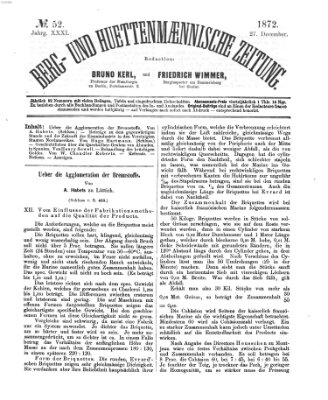 Berg- und hüttenmännische Zeitung Freitag 27. Dezember 1872