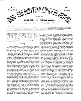 Berg- und hüttenmännische Zeitung Freitag 7. April 1871