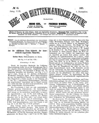 Berg- und hüttenmännische Zeitung Freitag 1. September 1871