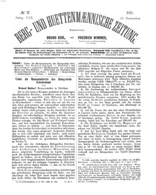 Berg- und hüttenmännische Zeitung Freitag 15. September 1871