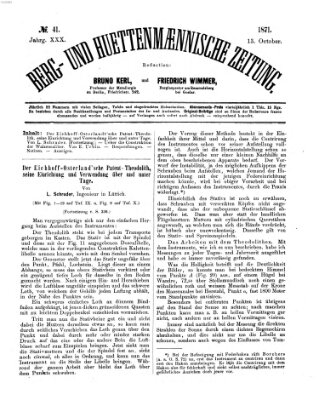 Berg- und hüttenmännische Zeitung Freitag 13. Oktober 1871