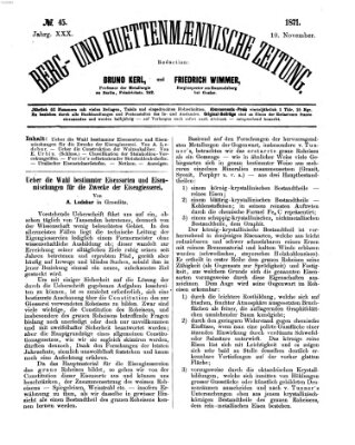 Berg- und hüttenmännische Zeitung Freitag 10. November 1871