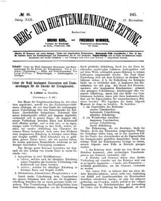 Berg- und hüttenmännische Zeitung Freitag 17. November 1871