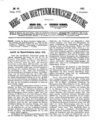 Berg- und hüttenmännische Zeitung Freitag 8. Dezember 1871