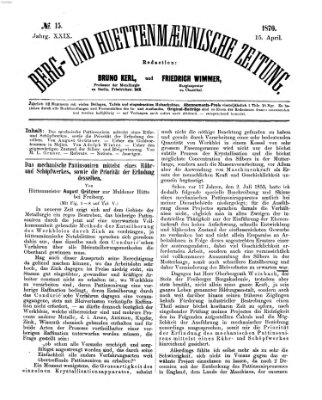 Berg- und hüttenmännische Zeitung Freitag 15. April 1870