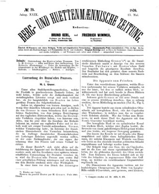 Berg- und hüttenmännische Zeitung Freitag 13. Mai 1870