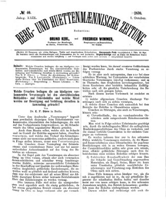 Berg- und hüttenmännische Zeitung Freitag 7. Oktober 1870