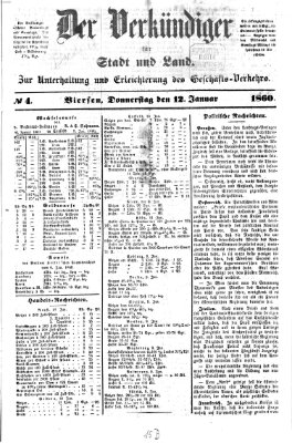 Der Verkündiger für Stadt und Land Donnerstag 12. Januar 1860