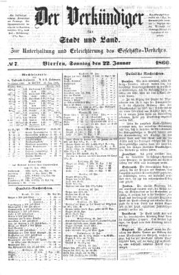 Der Verkündiger für Stadt und Land Sonntag 22. Januar 1860