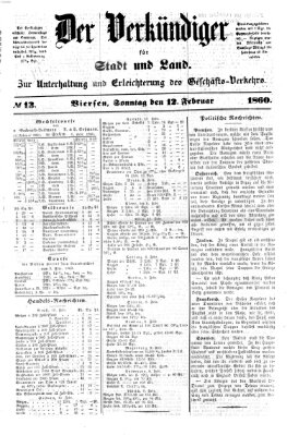 Der Verkündiger für Stadt und Land Sonntag 12. Februar 1860