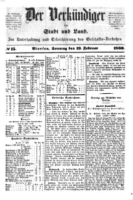 Der Verkündiger für Stadt und Land Sonntag 19. Februar 1860