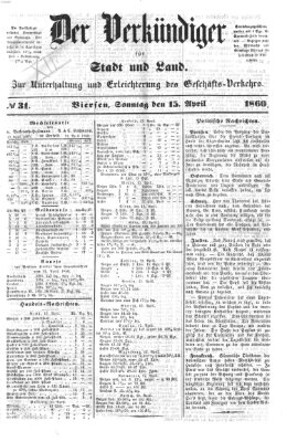 Der Verkündiger für Stadt und Land Sonntag 15. April 1860