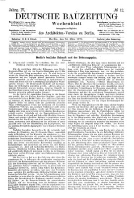 Deutsche Bauzeitung 〈Berlin〉 Donnerstag 24. März 1870