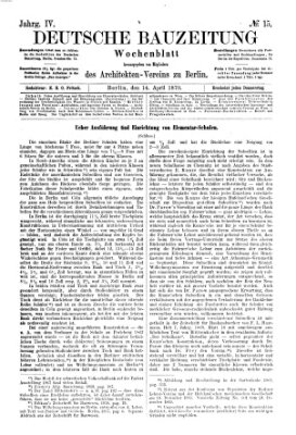 Deutsche Bauzeitung 〈Berlin〉 Donnerstag 14. April 1870