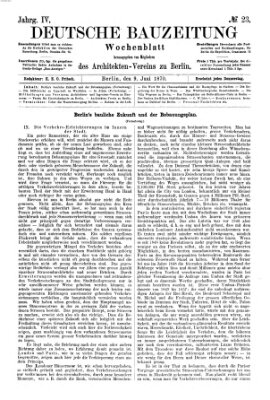 Deutsche Bauzeitung 〈Berlin〉 Donnerstag 9. Juni 1870