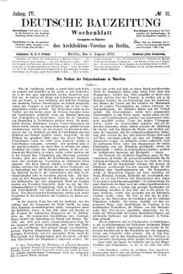 Deutsche Bauzeitung 〈Berlin〉 Donnerstag 4. August 1870