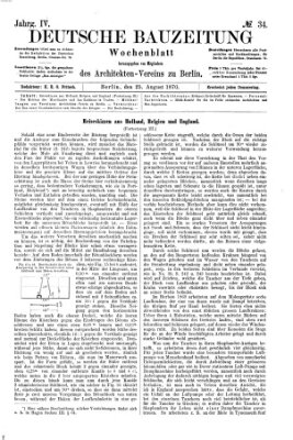 Deutsche Bauzeitung 〈Berlin〉 Donnerstag 25. August 1870