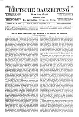 Deutsche Bauzeitung 〈Berlin〉 Donnerstag 22. September 1870