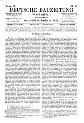 Deutsche Bauzeitung 〈Berlin〉 Donnerstag 1. Dezember 1870