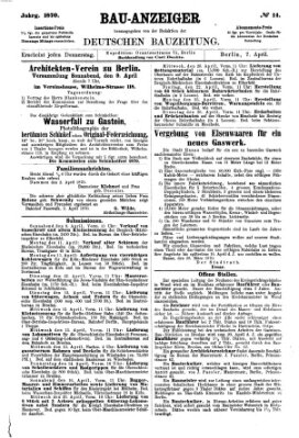 Bau-Anzeiger Donnerstag 7. April 1870