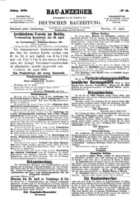 Bau-Anzeiger Donnerstag 21. April 1870