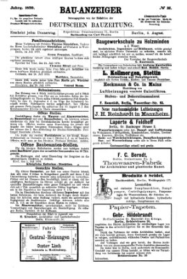 Bau-Anzeiger Donnerstag 4. August 1870