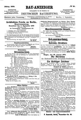 Bau-Anzeiger Donnerstag 1. September 1870