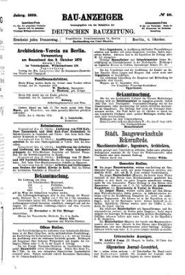 Bau-Anzeiger Donnerstag 6. Oktober 1870