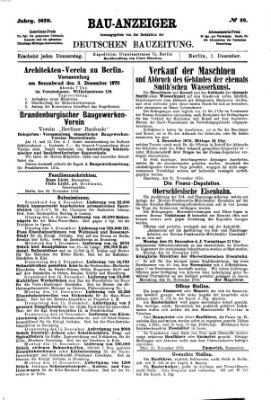 Bau-Anzeiger Donnerstag 1. Dezember 1870