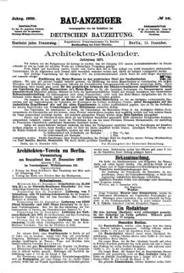 Bau-Anzeiger Donnerstag 15. Dezember 1870