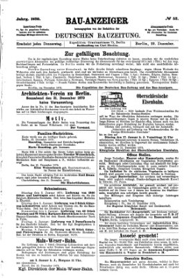 Bau-Anzeiger Donnerstag 29. Dezember 1870