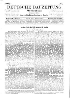 Deutsche Bauzeitung 〈Berlin〉 Donnerstag 2. Februar 1871