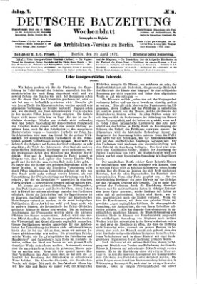 Deutsche Bauzeitung 〈Berlin〉 Donnerstag 20. April 1871