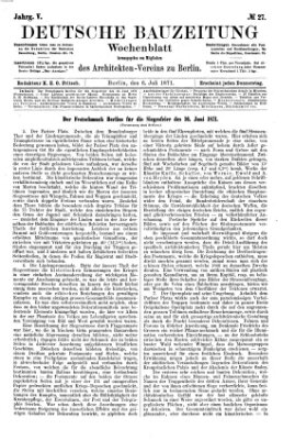 Deutsche Bauzeitung 〈Berlin〉 Donnerstag 6. Juli 1871