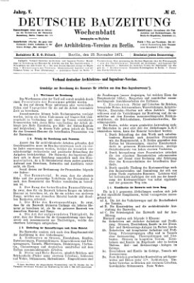 Deutsche Bauzeitung 〈Berlin〉 Donnerstag 23. November 1871