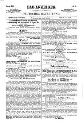 Bau-Anzeiger Donnerstag 13. April 1871