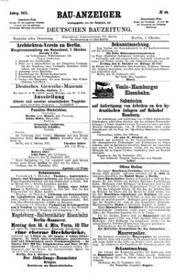 Bau-Anzeiger Donnerstag 5. Oktober 1871