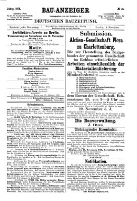 Bau-Anzeiger Donnerstag 9. November 1871