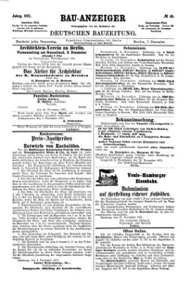 Bau-Anzeiger Donnerstag 7. Dezember 1871