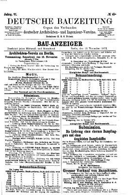 Bau-Anzeiger Mittwoch 13. November 1872