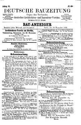 Bau-Anzeiger Mittwoch 20. November 1872