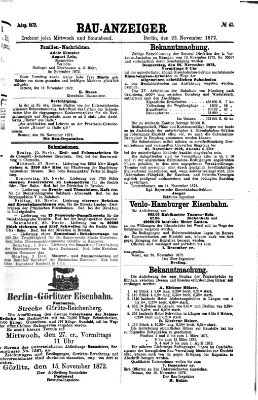 Bau-Anzeiger Samstag 23. November 1872